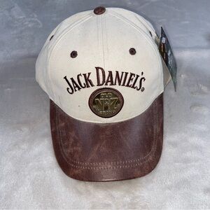 Vintage Jack Daniel’s cream cap with leather brim NWT Adjustable strap